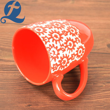 Factory wholesale custom printed enamel ceramic relief mug