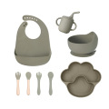 Set de hrănire pentru bebeluși din silicon cu plăcuță de ventuză cu amprentă labei