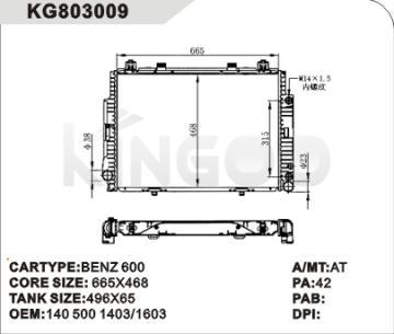 benz radiator car for BENZ 600 OEM:140 500 1403/1603/1003