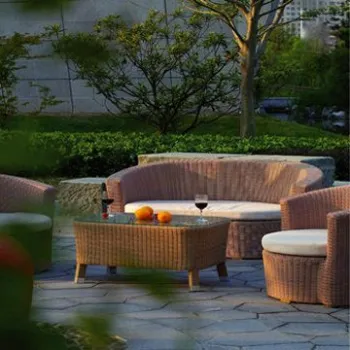 4 Pieces Rattan Sofa Set with Aluminum Frame, 10cm Cushions and Pillows
