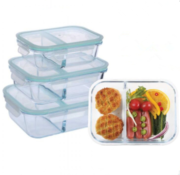 Borosilicate Glass Meal Food Lunch Box W Compartments