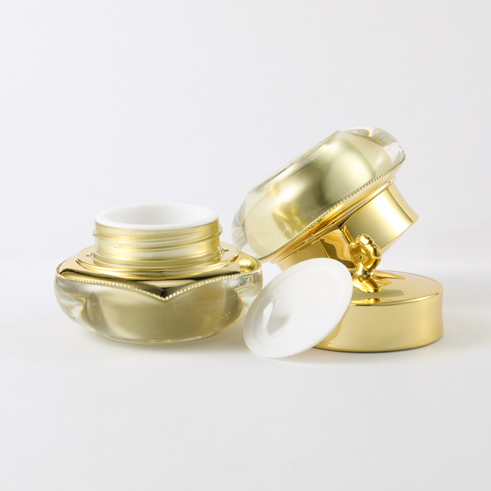Großhandel Hautpflege einzigartige Design Plastik Doppelwand Kosmetikcreme Jar 15g 10 g Gold Acryl