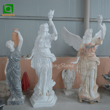 Dimensione della vita personalizzata in marmo naturale Giardino Outdoor Torcia statua della dea