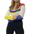 Womens Cropped Knit Top Long Sleeve