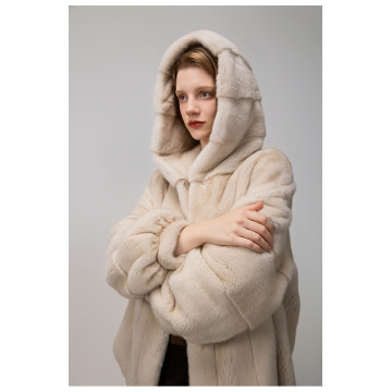 KC Fur Aristocratic Young Style Cross Drawn Knife Hooded Short Mink Coat for Women