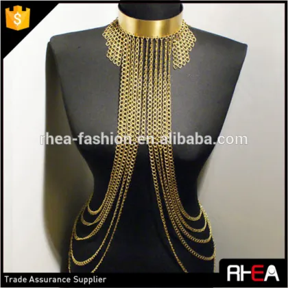 Vintage Choker Chain Necklace,Tassel Body Chain,Multi Gold Body Chain Jewelry