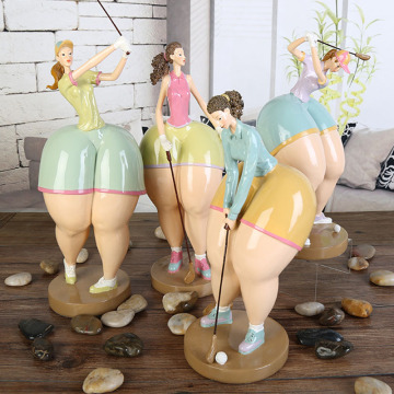European Golf Fat Girl Statue Outdoor Sports Abstract Figure Sculpture Resin Modern Art Craft Home Wine Cabinet Decoration Gift