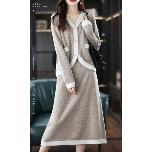 Casual A-line full wool knit skirt suit