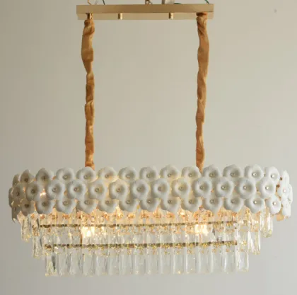 Golden Round Rectangle Ceramic Crystal Chandelier Lighting