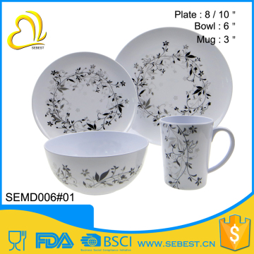 wholesale custom printed 4pc round plastic melamine dinnerware