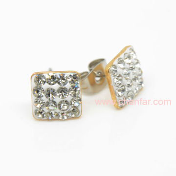 2013 High Quality Latest Jewelry Earrings Polymer Clay Rhinestone Stud Earring