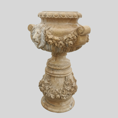 Elegant Marble Garden Planter with Ornate Lion Design