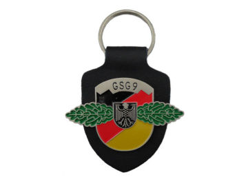 Gsg9 Personalized Leather Keychains, Promotional Keychains With Logo With Soft Enamel Emblem