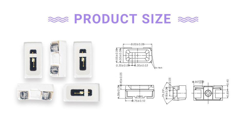 Size of 410nm LED Emitters 3014 Side View LED 410nm-420nm LED Purple