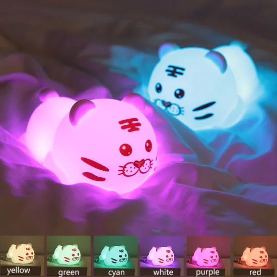 Kawaii Colorful Tiger Silicone Rechargeable LED Night Light