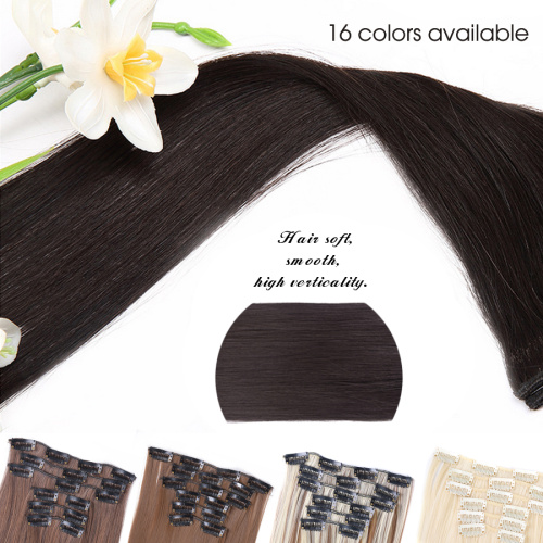 High Quality Full Head Clip In Hair Extension Long Synthetic Straight Hairpiece Wholesale 6 Pcs/set 22 Inch 16 Clips Hair Piece