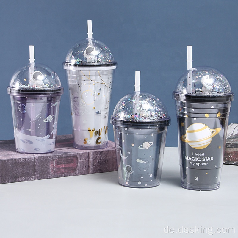 Doppelte Plastikbecher kreativer Planet Cartoon Water Cup