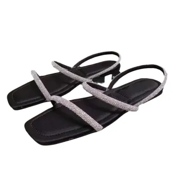 2024 Summer Collection: Designer Slides & Sandals for Women in ZA - Trendy Square-Toe Open-Toed Flat Shoes with Water Diamond Detail