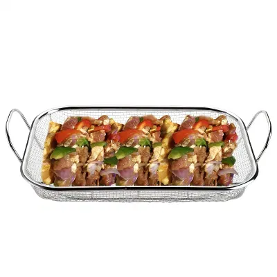 Hot-Sale Roasting Pan Grill Basket Vegetable Barbecue Stainless Steel Square Wire Mesh