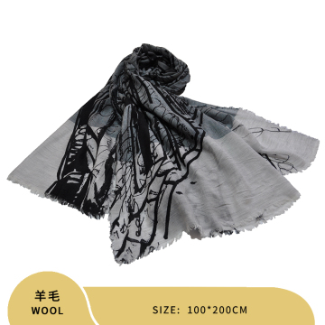 100*200cm natural wool fabric digital printed ladies shaw