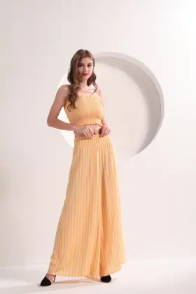 Women's Yellow Strip Wide Leg Pants