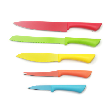 6pc rainbow knife set with folding block