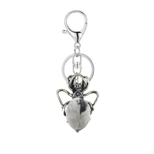 Howlite 13X18mm Cabs Antique Silver Alloy Spider Pendant Keychain