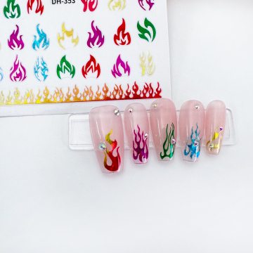 Bunte Flamme 3D Semi gehärtete Gelnagelaufkleber mit benutzerdefinierter Verpackung