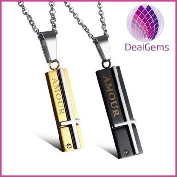 wholesale black and gold stainless steel cross couple pendant