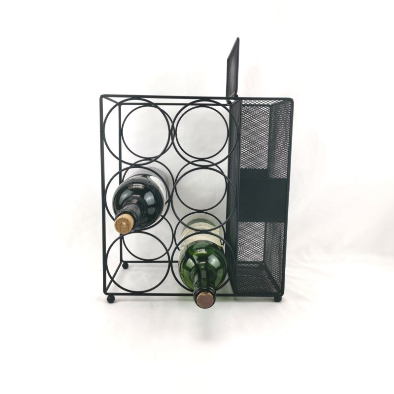 6 Bottle Wine Rack With Mesh Cork Basket