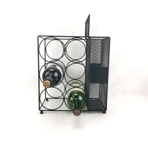 6 Bottle Wine Rack With Mesh Cork Basket