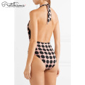 Women V neck dots print swim wear