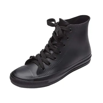 100% Waterproof Black Lace-Up Ankle Boots PVC Transparent Rain Boots for Kids