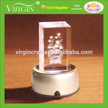 Custom logo 3d laser engraved blank crystal glass block cube weth Led light base for gift items