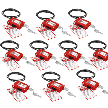 BOZZYS Safety Padlock Set - 10 Pack, Stainless Steel with PVC Cable, Brass Cylinder