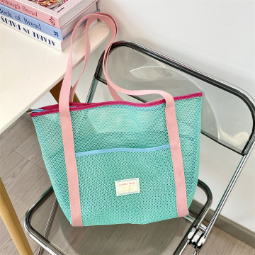 Fashion Durable Green Polyester Mesh Beach Tote Bag