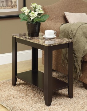 Narrow Pedestal Marble Top Wood Side Table