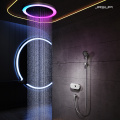 JASUPI Bathroom Shower Remote Control RGB Replacement LED Thermostatic 4 Function Round Rain Curtain Ceiling Shower Faucet Set