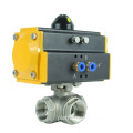 DKV Pneumatic 3 Way Ball Valve T Port BSP NPT Stainless Steel Female Thread Air Control Valve