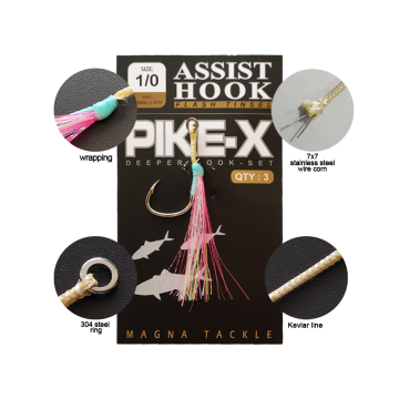 Xuhang Mag PXSW01-PT UV Luminous Glow Steel Core Kevlar-Line Cord High Carbon Steel BKK Assist Hooks
