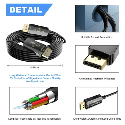 DisplayPort Fiber Optic Cable 144Hz DP 1.4