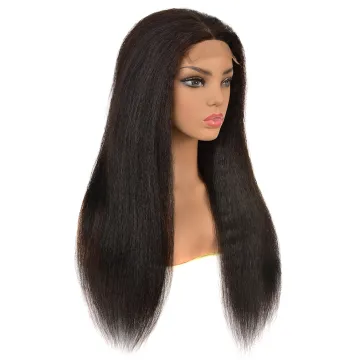 Raw Indian Remy Yaki Human Hair Wig with Closure Wholesale Virgin 4x4 lace frontal Wig Kinky Straight human hair wig