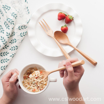 Long handle Solid wood dessert fork and spoon
