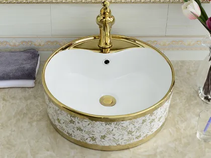 KD-05GBC Charm Gold Plated Ceramic Wash Basin