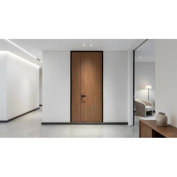 Porta de laje sólida com moldura de alumínio e fechadura secreta