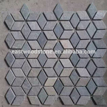 rhombus shape stone mosaic with mesh-back,slate wall tiles