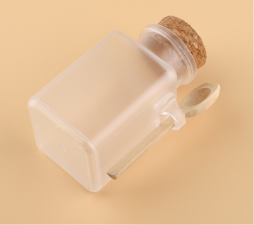 Square Plastic Bath Salt Jar with Cork and Spoon - Empty Body Scrub Container, 100ml/200g/300g