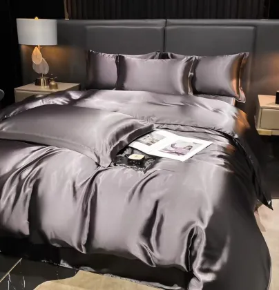 Summer Ice Silk Four-Piece Bedding Set: Silk Bed Sheet & Cover in Solid Colors for Foreign Trade Export