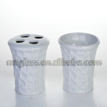 White porcelain ceramic toothbrush and toothpaste holder with cover