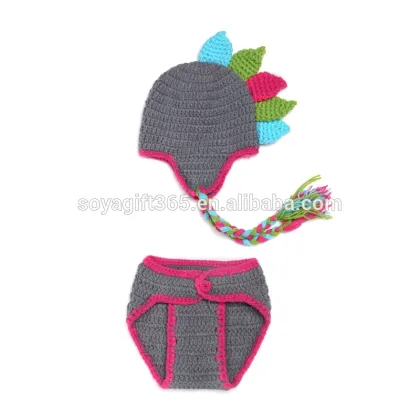 Grey Dinosaur Crochet Newborn Photography Props Knitted Beanies Costume Set